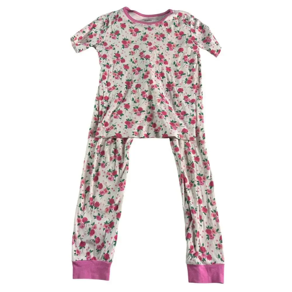 Janie and Jack Girls Pajama Set Size 10 Pink Floral 100% Cotton Short Sleeve